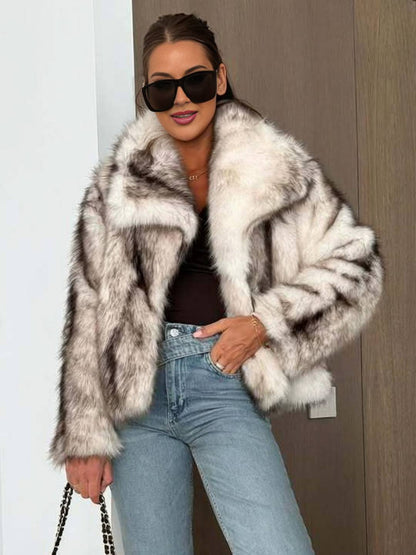 Cocolii manteau en fausse fourrure femme col revers manches longues oversized hiver blouson d'extérieur moelleux