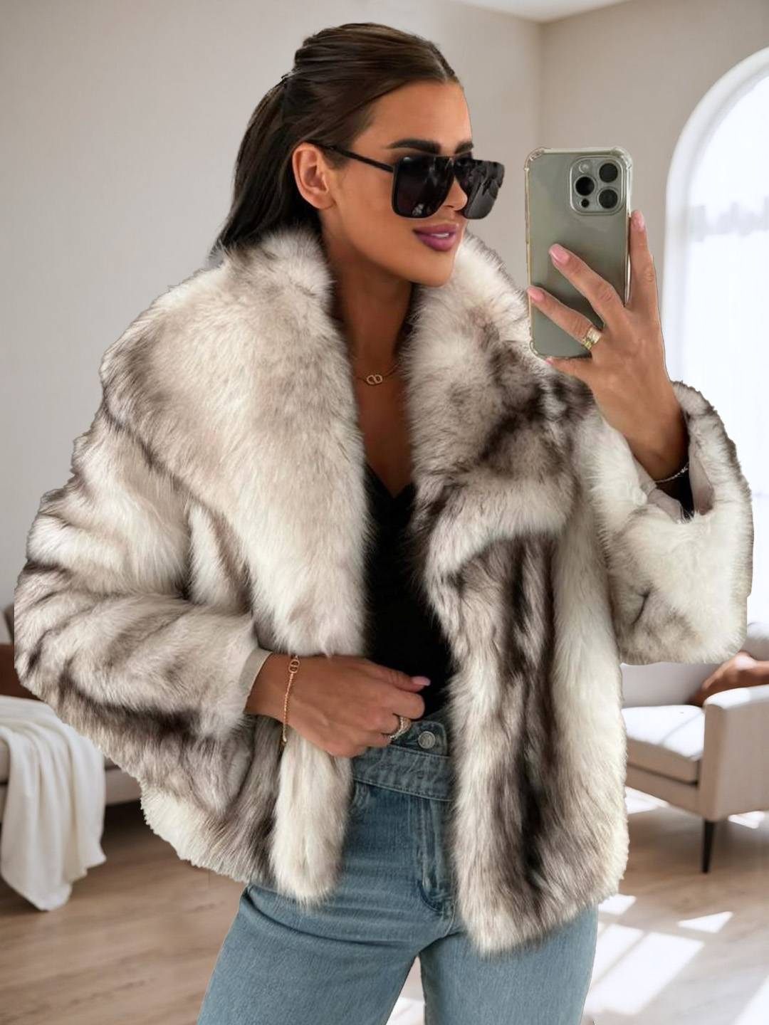 Cocolii manteau en fausse fourrure femme col revers manches longues oversized hiver blouson d'extérieur moelleux