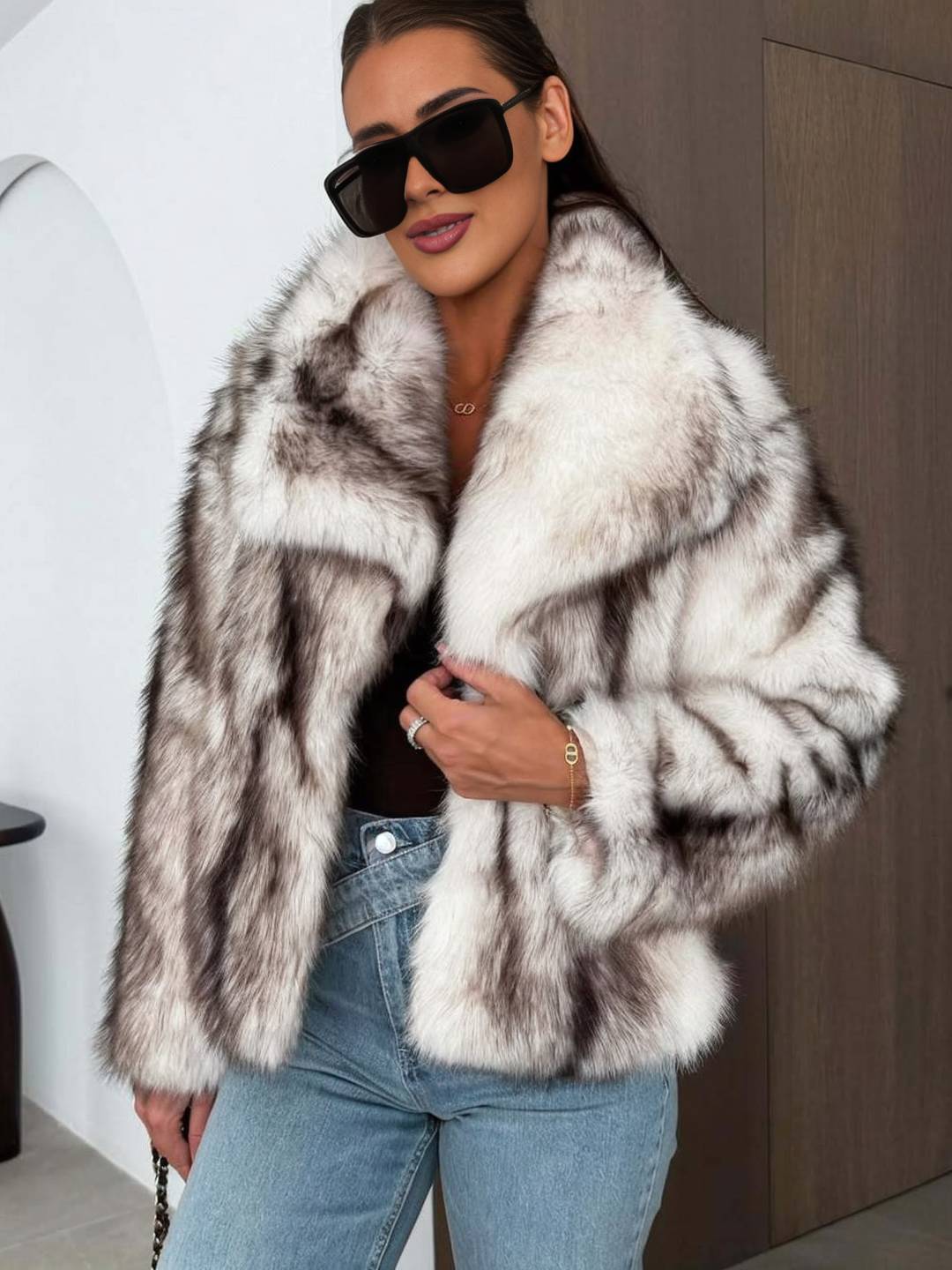 Cocolii manteau en fausse fourrure femme col revers manches longues oversized hiver blouson d'extérieur moelleux