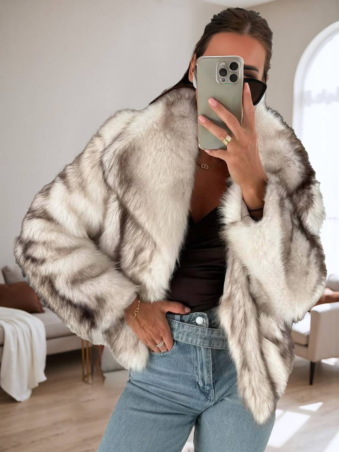 Cocolii manteau en fausse fourrure femme col revers manches longues oversized hiver blouson d'extérieur moelleux