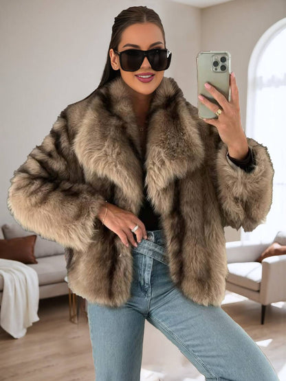 Cocolii manteau en fausse fourrure femme col revers manches longues oversized hiver blouson d'extérieur moelleux