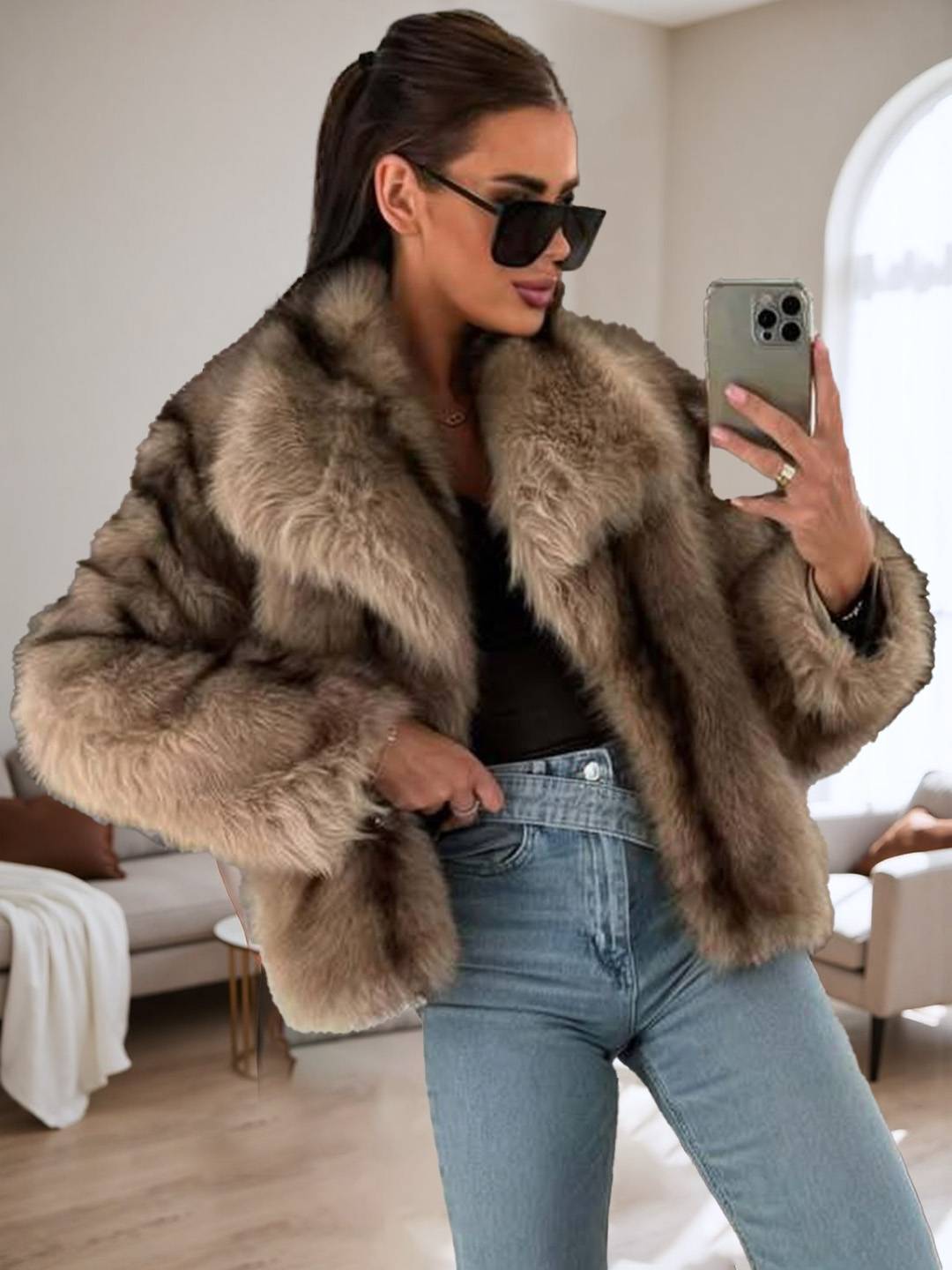 Cocolii manteau en fausse fourrure femme col revers manches longues oversized hiver blouson d'extérieur moelleux