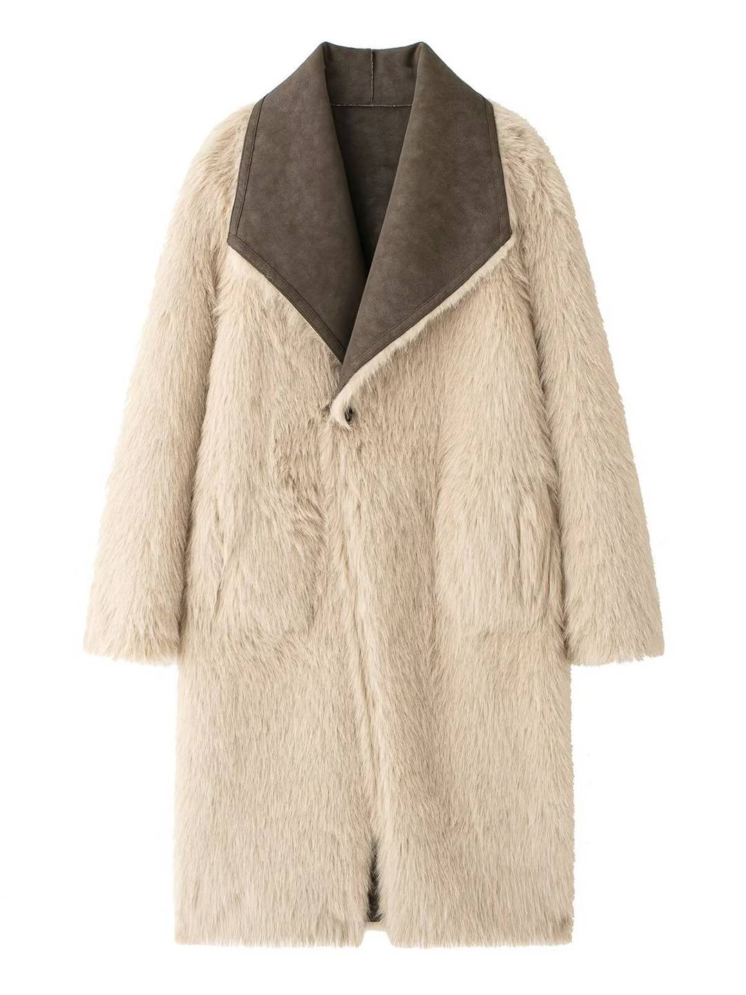 Cocolii longue manteau femme en daim synthétique et fausse fourrure chaud col revers élégant oversized vintage veste