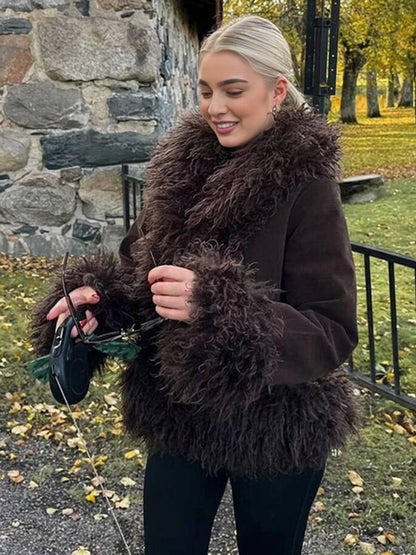 Cocolii manteau en fausse fourrure femme hiver doublure polaire épaisse revers chaud boutonné élégant veste mode vintage