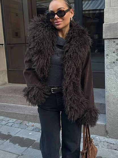 Cocolii manteau en fausse fourrure femme hiver doublure polaire épaisse revers chaud boutonné élégant veste mode vintage