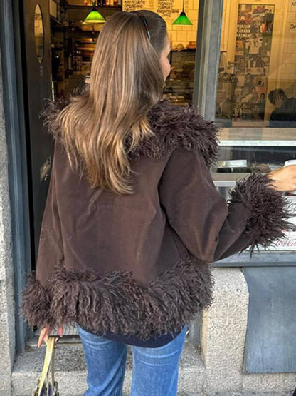 Cocolii manteau en fausse fourrure femme hiver doublure polaire épaisse revers chaud boutonné élégant veste mode vintage