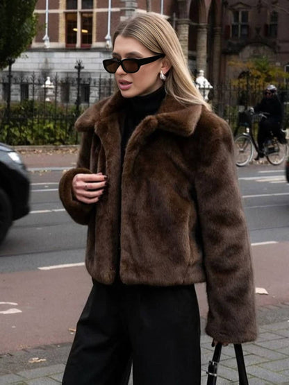 Cocolii court veste en fausse fourrure femme blouson hiver chic et chaud à col revers manteau élégant décontracté