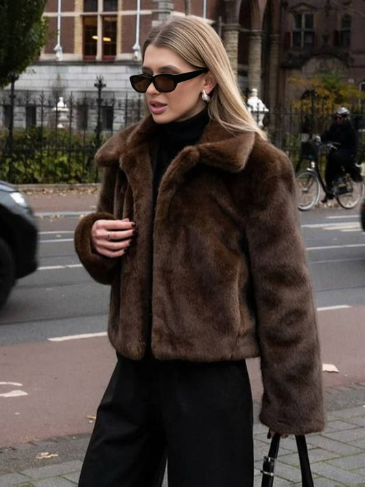 Cocolii court veste en fausse fourrure femme blouson hiver chic et chaud à col revers manteau élégant décontracté