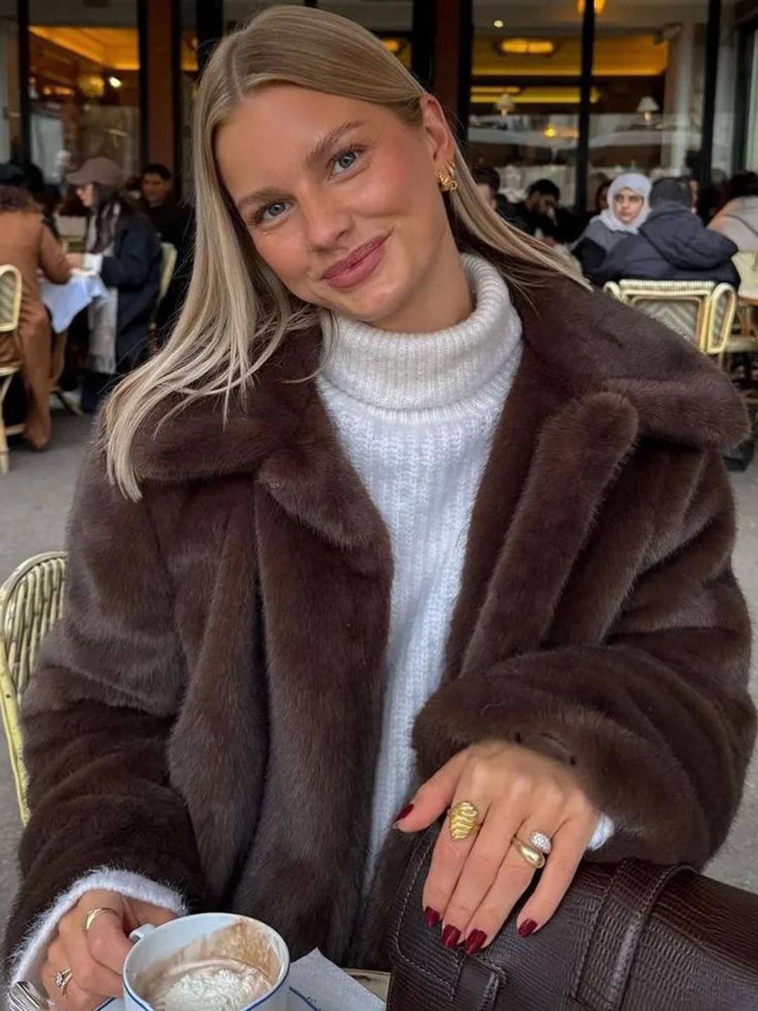 Cocolii court veste en fausse fourrure femme blouson hiver chic et chaud à col revers manteau élégant décontracté