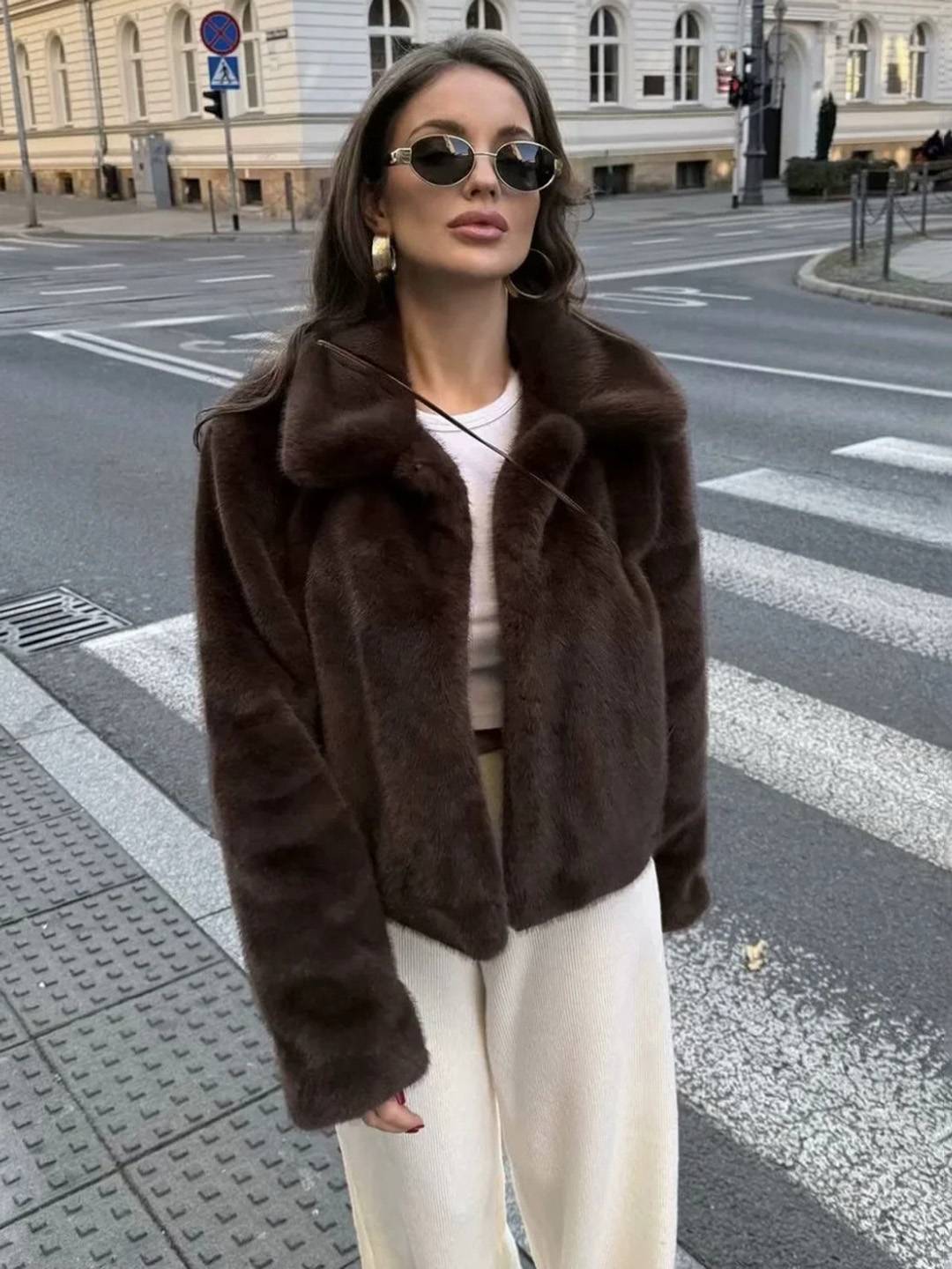 Cocolii court veste en fausse fourrure femme blouson hiver chic et chaud à col revers manteau élégant décontracté