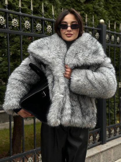 Cocolii manteau femme en fausse fourrure moelleuse col revers ample veste hiver chaude blouson chic doux style shaggy