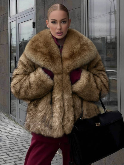 Cocolii manteau femme en fausse fourrure moelleuse col revers ample veste hiver chaude blouson chic doux style shaggy