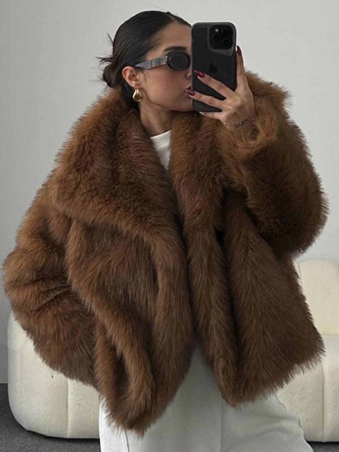 Cocolii manteau femme en fausse fourrure moelleuse col revers ample veste hiver chaude blouson chic doux style shaggy