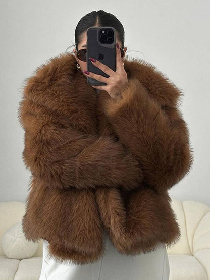 Cocolii manteau femme en fausse fourrure moelleuse col revers ample veste hiver chaude blouson chic doux style shaggy