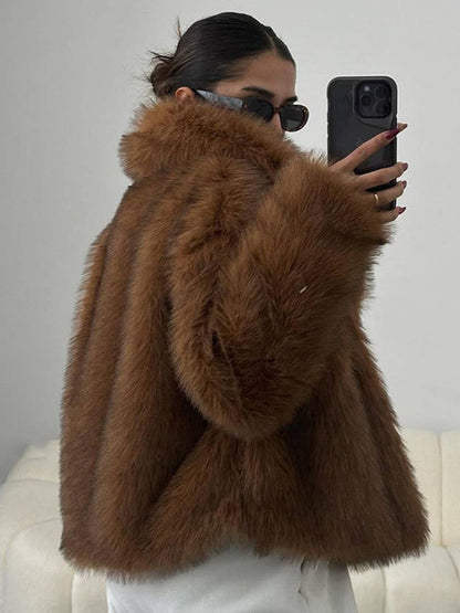 Cocolii manteau femme en fausse fourrure moelleuse col revers ample veste hiver chaude blouson chic doux style shaggy