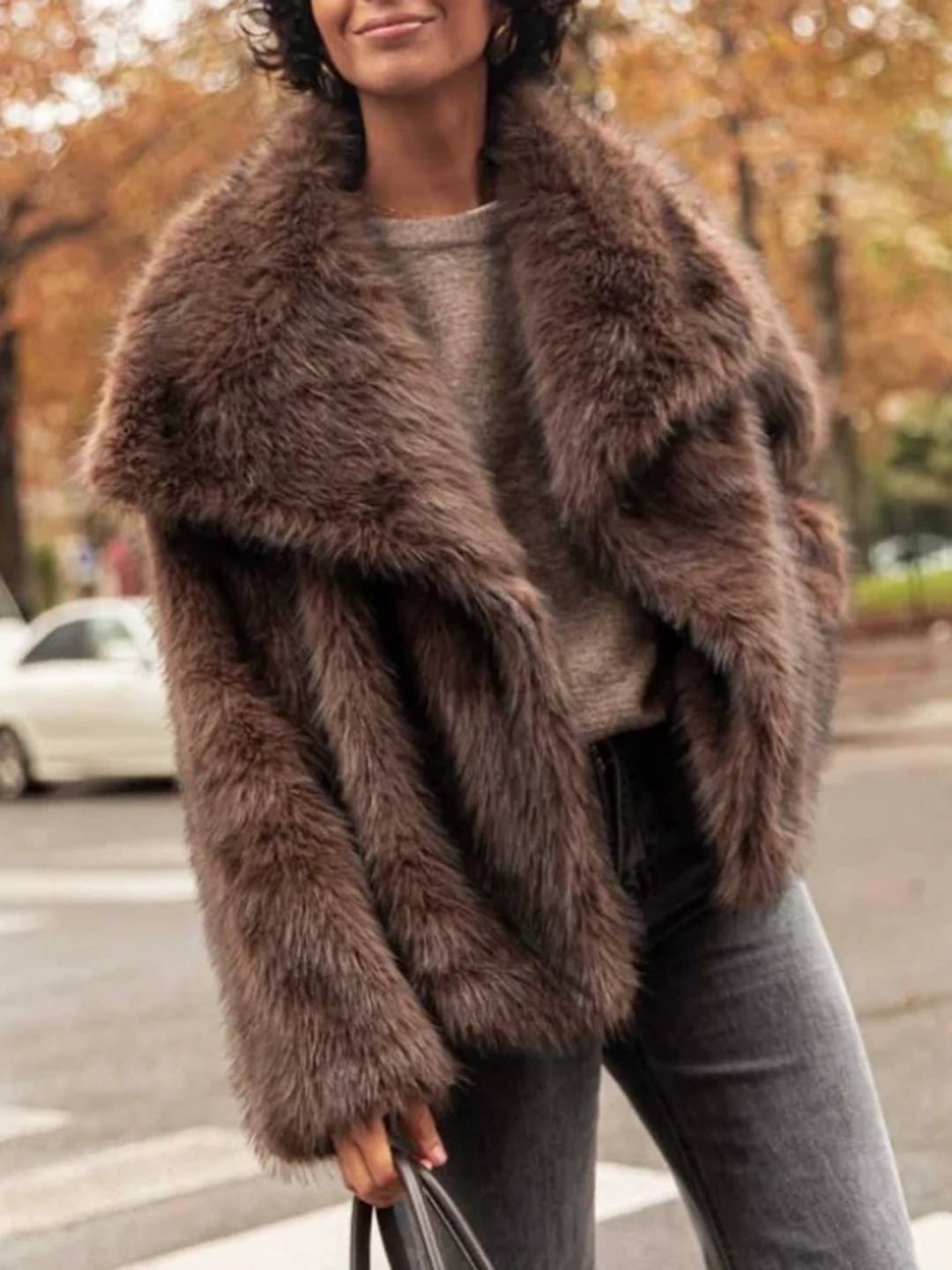 Cocolii manteau femme en fausse fourrure moelleuse col revers ample veste hiver chaude blouson chic doux style shaggy