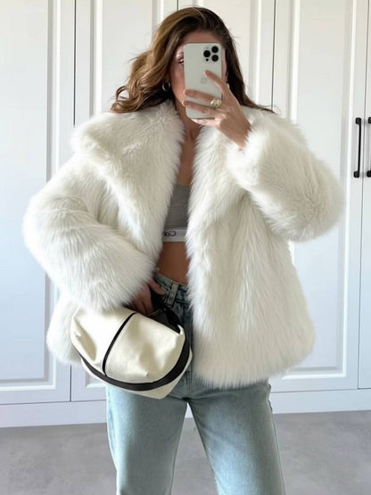 Cocolii court manteau en fausse fourrure moelleuse femme col revers manches longues oversized décontracté veste chaud