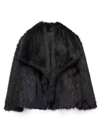 Cocolii court manteau en fausse fourrure moelleuse femme col revers manches longues oversized décontracté veste chaud