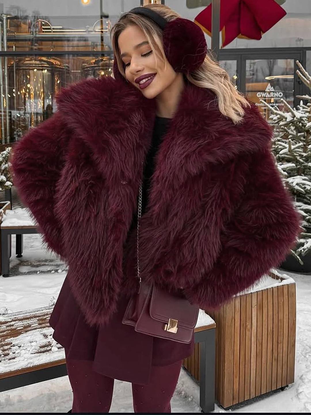 Cocolii court manteau en fausse fourrure moelleuse femme col revers manches longues oversized décontracté veste chaud