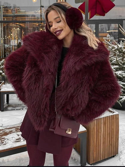 Cocolii court manteau en fausse fourrure moelleuse femme col revers manches longues oversized décontracté veste chaud