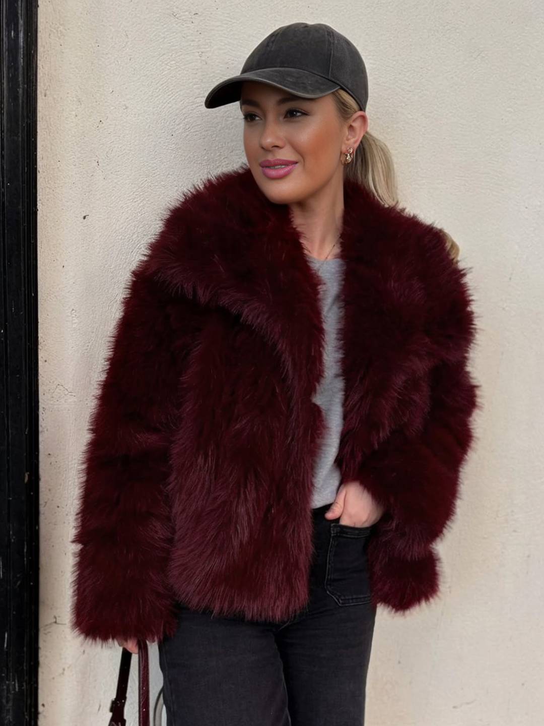 Cocolii court manteau en fausse fourrure moelleuse femme col revers manches longues oversized décontracté veste chaud