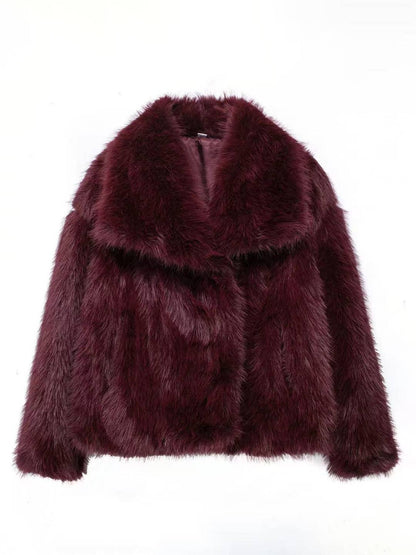 Cocolii court manteau en fausse fourrure moelleuse femme col revers manches longues oversized décontracté veste chaud