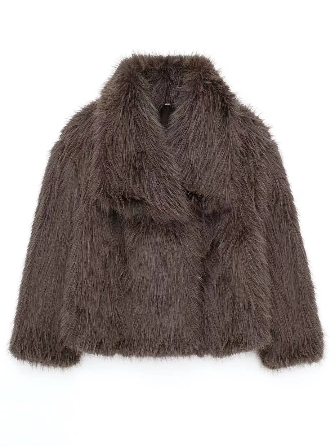 Cocolii court manteau en fausse fourrure moelleuse femme col revers manches longues oversized décontracté veste chaud