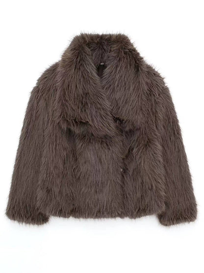 Cocolii court manteau en fausse fourrure moelleuse femme col revers manches longues oversized décontracté veste chaud