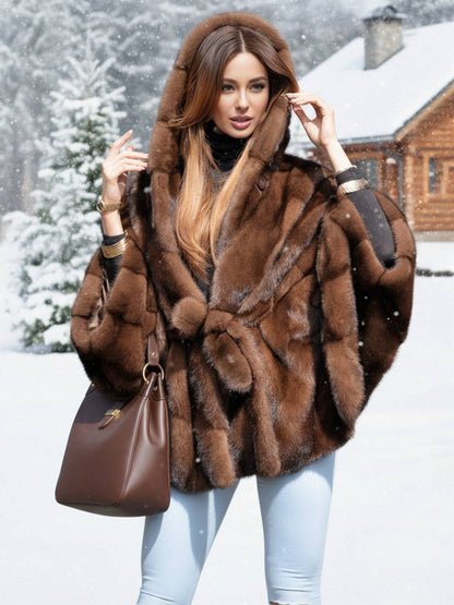 Cocolii manteau cape femme en fausse fourrure à capuche ceinture poncho hiver élégant chaude décontracté oversized veste