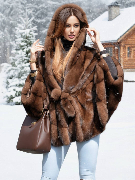 Cocolii manteau cape femme en fausse fourrure à capuche ceinture poncho hiver élégant chaude décontracté oversized veste