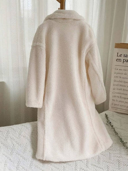 Cocolii longue manteau teddy coat boutons poches col revers femme mode ample oversized hiver veste