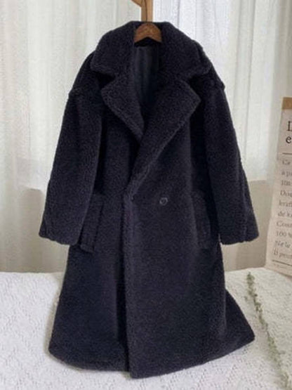 Cocolii longue manteau teddy coat boutons poches col revers femme mode ample oversized hiver veste