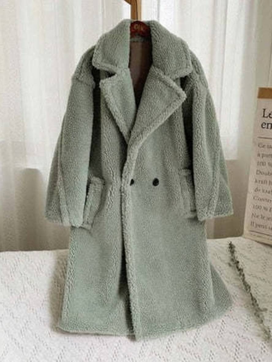 Cocolii longue manteau teddy coat boutons poches col revers femme mode ample oversized hiver veste