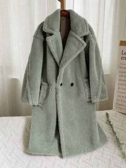 Cocolii longue manteau teddy coat boutons poches col revers femme mode ample oversized hiver veste