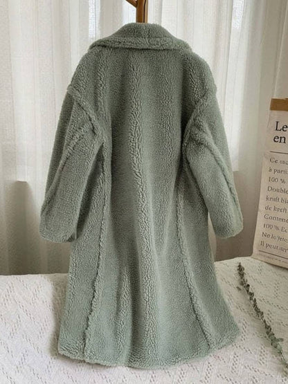 Cocolii longue manteau teddy coat boutons poches col revers femme mode ample oversized hiver veste