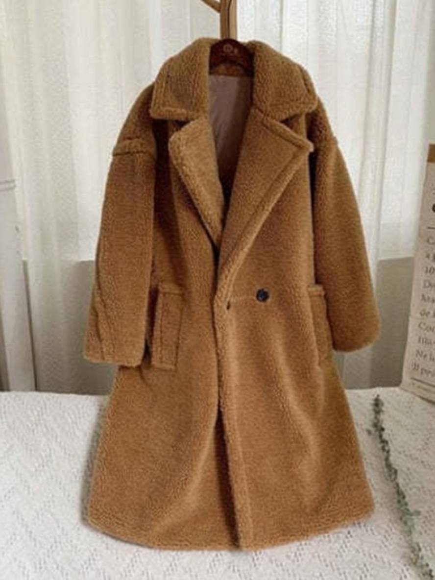 Cocolii longue manteau teddy coat boutons poches col revers femme mode ample oversized hiver veste