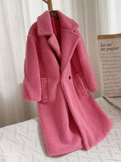 Cocolii longue manteau teddy coat boutons poches col revers femme mode ample oversized hiver veste