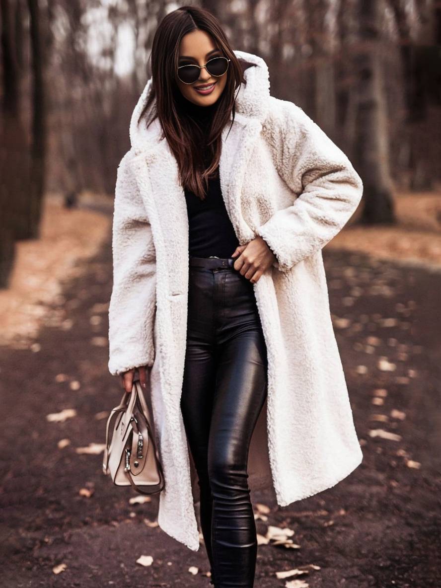 Cocolii longue manteau teddy coat à capuche unicolore boutons poches manches longues femme décontracté oversized hiver