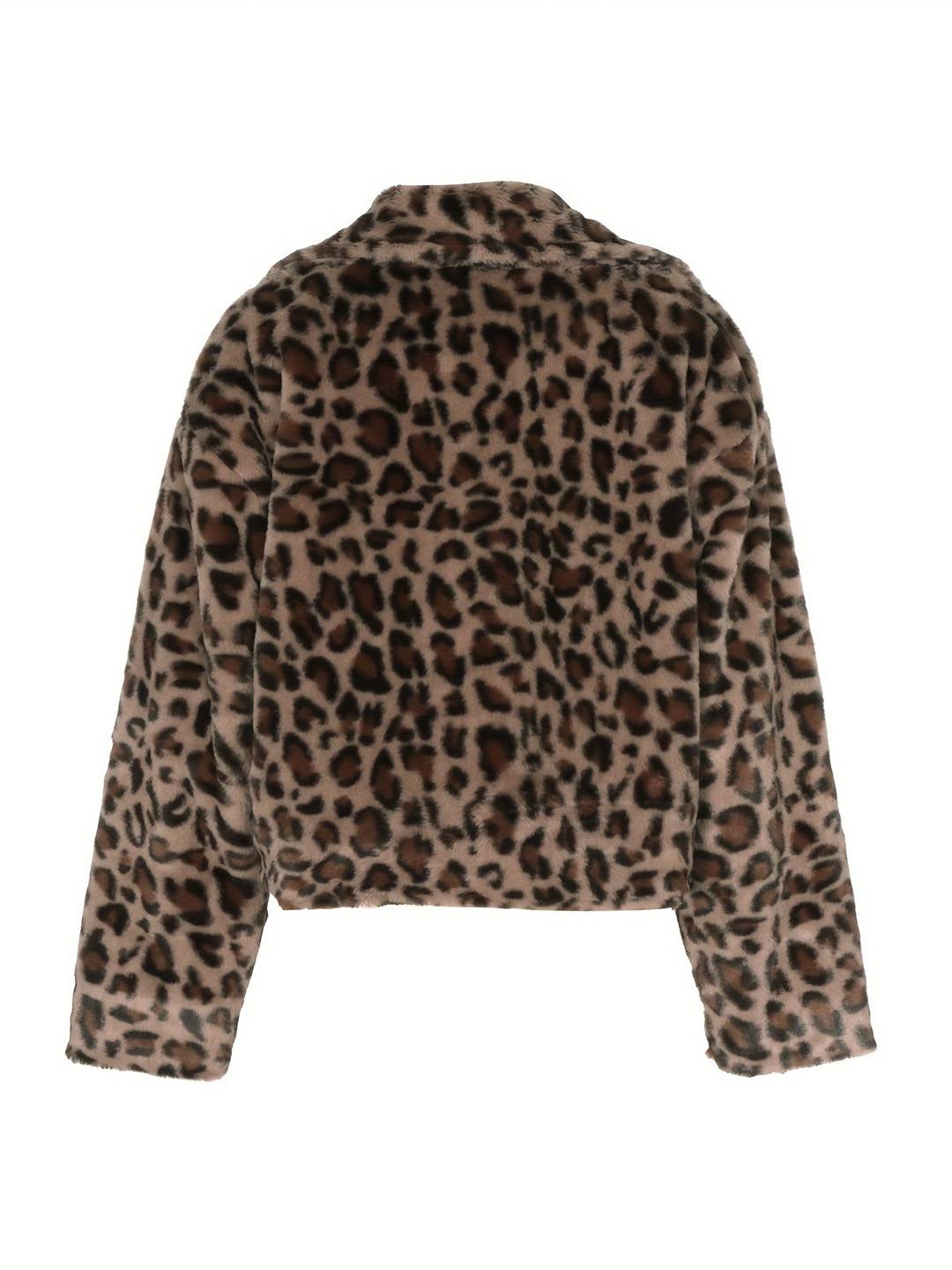 Cocolii veste court femme léopard polaire molleton col revers manches longues décontracté manteau d'hiver chaud