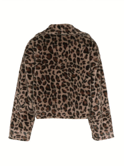 Cocolii veste court femme léopard polaire molleton col revers manches longues décontracté manteau d'hiver chaud