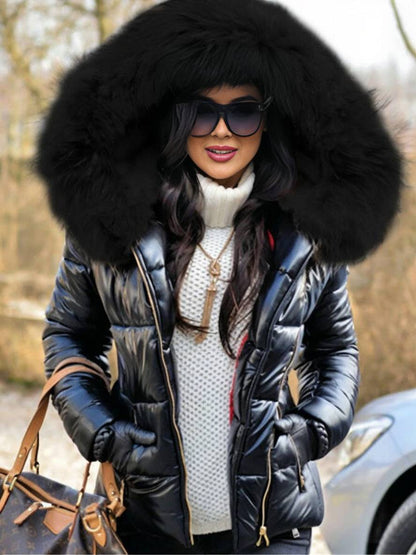 Cocolii court manteau doudoune à capuche avec fausse fourrure fermeture éclair poches femme hiver décontracté veste