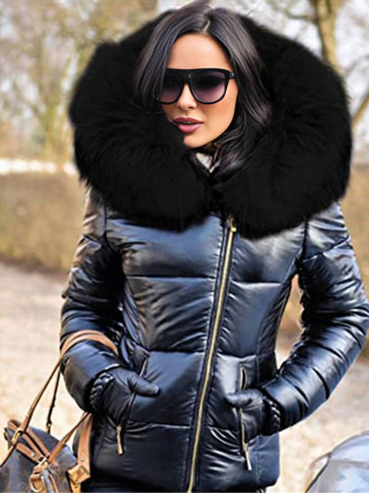 Cocolii court manteau doudoune à capuche avec fausse fourrure fermeture éclair poches femme hiver décontracté veste