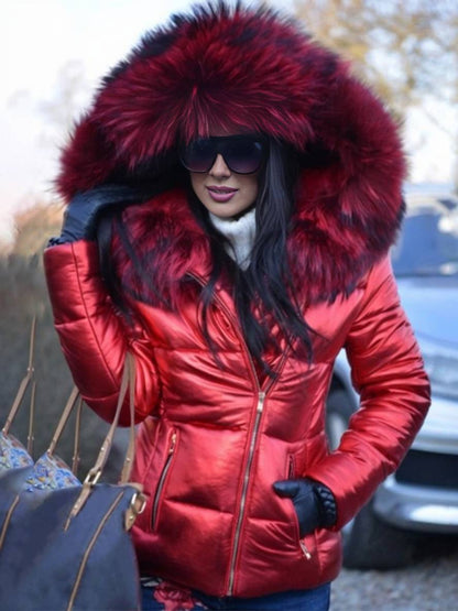 Cocolii court manteau doudoune à capuche avec fausse fourrure fermeture éclair poches femme hiver décontracté veste