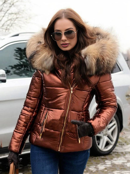 Cocolii court manteau doudoune à capuche avec fausse fourrure fermeture éclair poches femme hiver décontracté veste