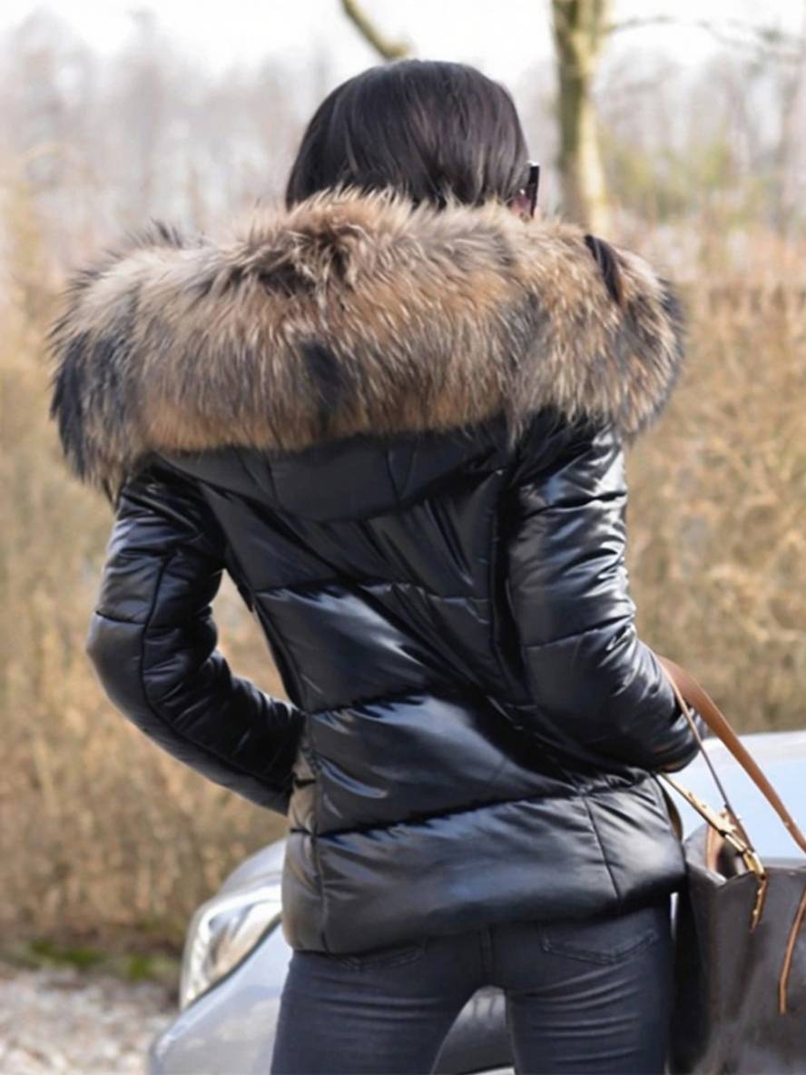 Cocolii court manteau doudoune à capuche avec fausse fourrure fermeture éclair poches femme hiver décontracté veste