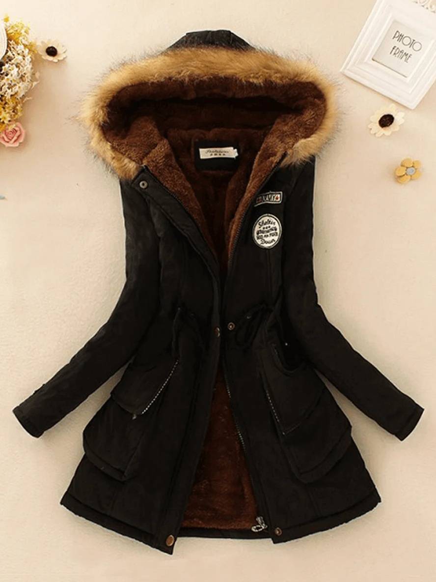 Cocolii mi-longue parka intérieur fourrure à capuche boutons poches fermeture éclair femme mode décontracté