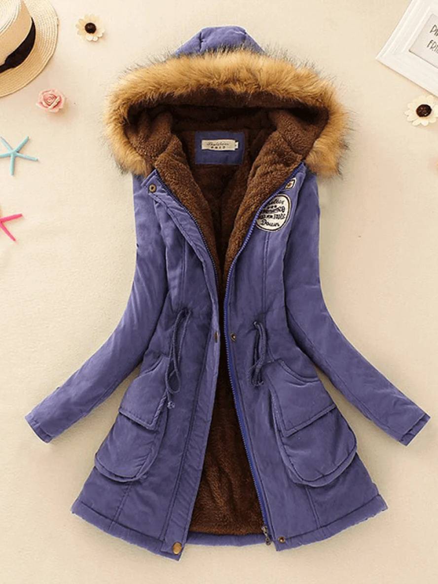 Cocolii mi-longue parka intérieur fourrure à capuche boutons poches fermeture éclair femme mode décontracté