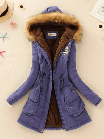 Cocolii mi-longue parka intérieur fourrure à capuche boutons poches fermeture éclair femme mode décontracté