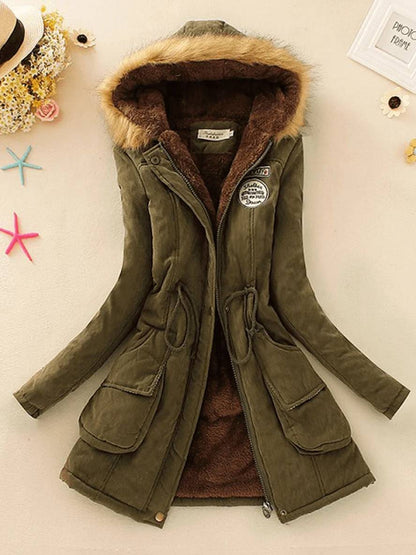 Cocolii mi-longue parka intérieur fourrure à capuche boutons poches fermeture éclair femme mode décontracté