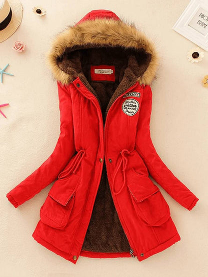 Cocolii mi-longue parka intérieur fourrure à capuche boutons poches fermeture éclair femme mode décontracté